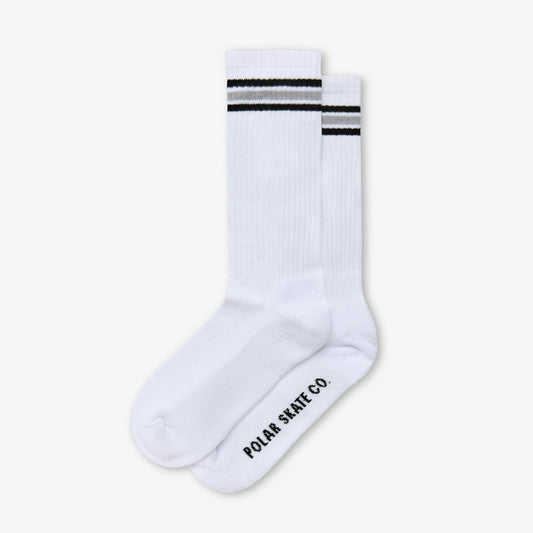 Meia Polar Stripe Long Branco/Cinza